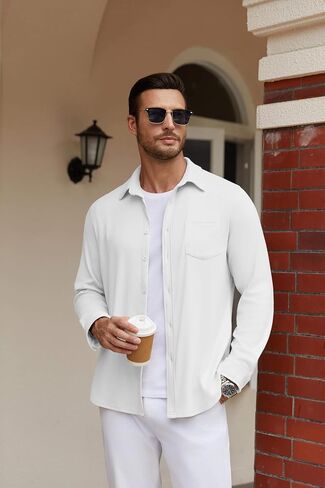 COOFANDY Men's Long Sleeve Button Down Shirt Casual Lightweight Jacket Shirt with Pockets in Saudi Arabia