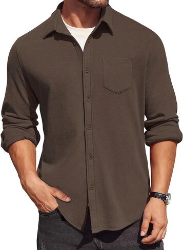 COOFANDY Men's Long Sleeve Button Down Shirt Casual Lightweight Jacket Shirt with Pockets in Saudi Arabia