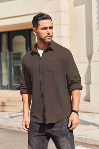 COOFANDY Men's Long Sleeve Button Down Shirt Casual Lightweight Jacket Shirt with Pockets in Saudi Arabia