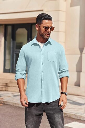 COOFANDY Men's Long Sleeve Button Down Shirt Casual Lightweight Jacket Shirt with Pockets in Saudi Arabia