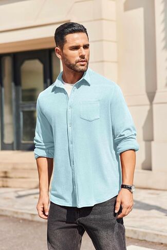 COOFANDY Men's Long Sleeve Button Down Shirt Casual Lightweight Jacket Shirt with Pockets in Saudi Arabia