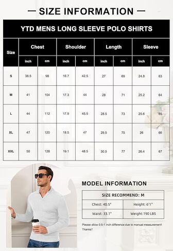 YTD Men's Muscle V Neck Polo Shirts Slim Fit Long Sleeve Golf T-Shirts Ribbed Knit Soft Casual Tees in Saudi Arabia