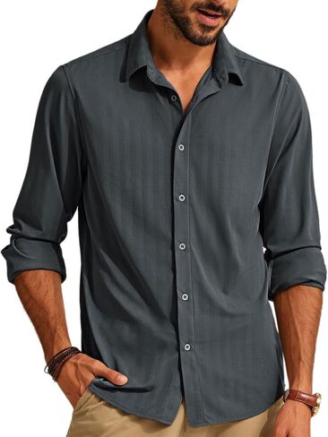 PJ PAUL JONES Men's Casual Stretch Shirts Wrinkle Free Herringbone Button Down Shirts Long Sleeve Dress Shirt in Saudi Arabia