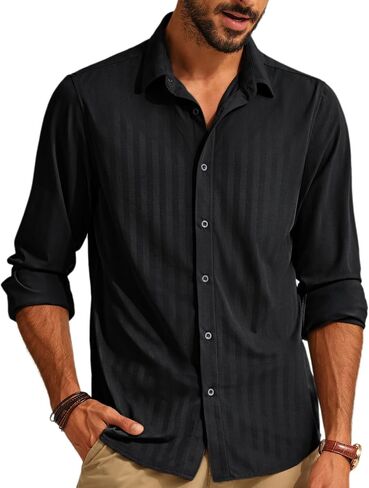 PJ PAUL JONES Men's Casual Stretch Shirts Wrinkle Free Herringbone Button Down Shirts Long Sleeve Dress Shirt in Saudi Arabia