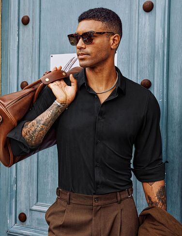 PJ PAUL JONES Men's Casual Stretch Shirts Wrinkle Free Herringbone Button Down Shirts Long Sleeve Dress Shirt in Saudi Arabia