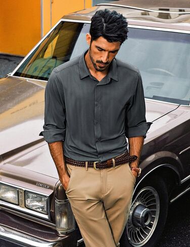 PJ PAUL JONES Men's Casual Stretch Shirts Wrinkle Free Herringbone Button Down Shirts Long Sleeve Dress Shirt in Saudi Arabia