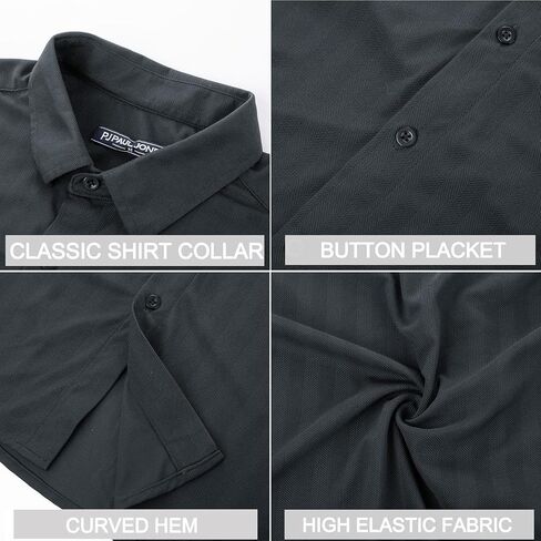 PJ PAUL JONES Men's Casual Stretch Shirts Wrinkle Free Herringbone Button Down Shirts Long Sleeve Dress Shirt in Saudi Arabia