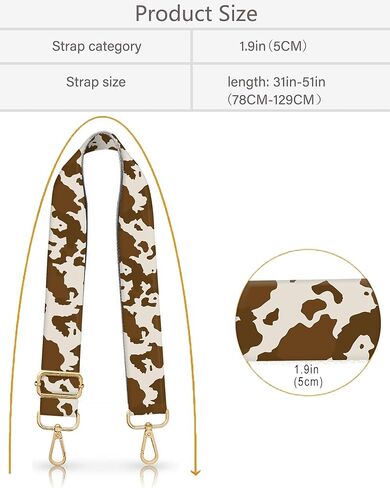 حزام محفظة بديل بحزام كتف عريض 5.08 سم، حزام حقيبة يد لطيف، أحزمة بديلة لحزام الحقيبة، أحزمة بديلة فاخرة قابلة للتعديل باللون البني المنقوش in Kuwait