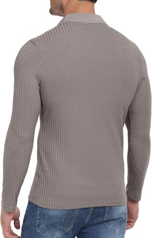 YTD Men's Muscle V Neck Polo Shirts Slim Fit Long Sleeve Golf T-Shirts Ribbed Knit Soft Casual Tees in Saudi Arabia