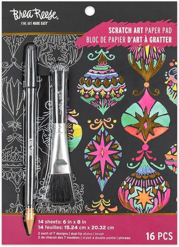 وسادة ورقية للخدش - ميري آند برايت - 14 صفحة مقاس 6 × 8، تكشف عن 7 تصميمات للعطلات الموسمية والاحتفالية، المصاصات المعدنية، مجموعة أدوات يدوية للكبار in Kuwait