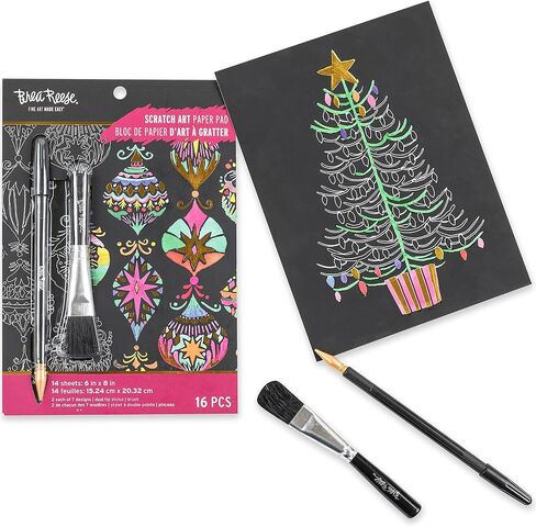 وسادة ورقية للخدش - ميري آند برايت - 14 صفحة مقاس 6 × 8، تكشف عن 7 تصميمات للعطلات الموسمية والاحتفالية، المصاصات المعدنية، مجموعة أدوات يدوية للكبار in Kuwait