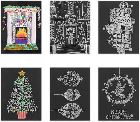 وسادة ورقية للخدش - ميري آند برايت - 14 صفحة مقاس 6 × 8، تكشف عن 7 تصميمات للعطلات الموسمية والاحتفالية، المصاصات المعدنية، مجموعة أدوات يدوية للكبار in Kuwait