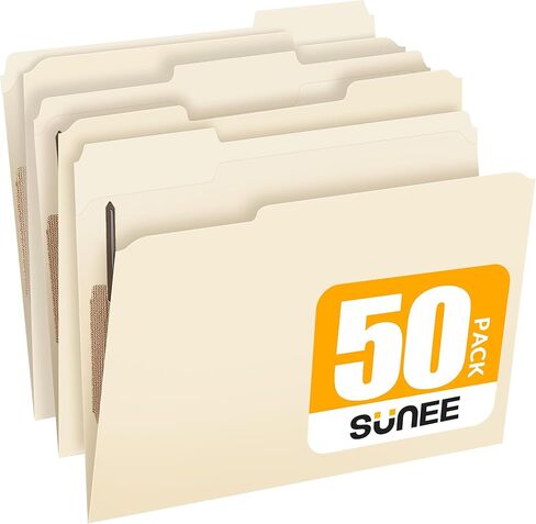 SUNEE File Folders with Fasteners, Manila Folders Letter Size, 2 Reinforced Fasteners, 1/3-Cut Tab, Manila, 50 Pack, Keep Organized for Your Office Documents School Files in Saudi Arabia