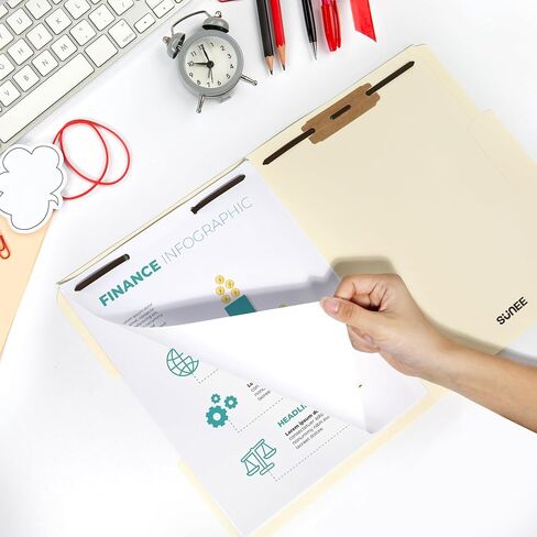 SUNEE File Folders with Fasteners, Manila Folders Letter Size, 2 Reinforced Fasteners, 1/3-Cut Tab, Manila, 50 Pack, Keep Organized for Your Office Documents School Files in Saudi Arabia