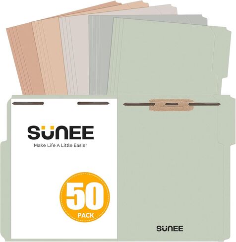 SUNEE File Folders with Fasteners, Manila Folders Letter Size, 2 Reinforced Fasteners, 1/3-Cut Tab, Manila, 50 Pack, Keep Organized for Your Office Documents School Files in Saudi Arabia