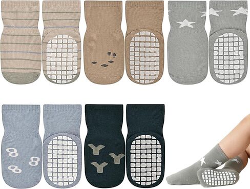 JAKIDAR Toddler Socks Baby Socks Non Slip, Cute Girls Boys Socks with Grips Crew Socks Cotton, 5 Pairs in Saudi Arabia
