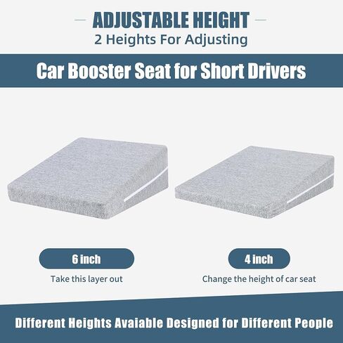 HOMBYS Adjustable Car Booster Seat for Short Drivers, Adult Booster Seat for Car, Supportive Memory Foam Filling, 2 Heights for Different People, Car Seat Pad for Lower Back Reduce Discomfort in Saudi Arabia