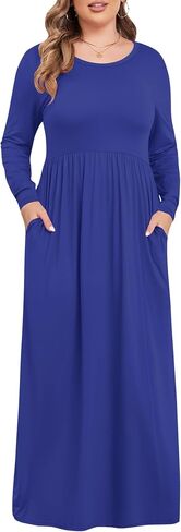 KARALIN Women's Plus Size Long Sleeve Loose Plain Casual Long Maxi Dresses with Pockets in Kuwait