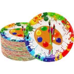 50 Pcs Art Paint Paper Plates Art Painting Party Supplies 7" Art Paint Dessert Plates Art Painting Plates for Painting Theme Baby Shower Art Paint Birthday Party Decorations