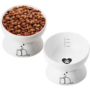 YouPeng Ceramic Cat Food Bowl Set of 2, Tilted Elevated Bowls No Spill, Anti Vomiting, Backflow Prevention, 15oz