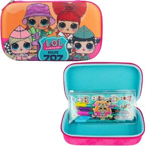 Innovative Designs LOL Surprise Dolls Pencil Case Set with LOL Stickers and Gel Pens for Girls, Molded with Zip Closure, Pink
