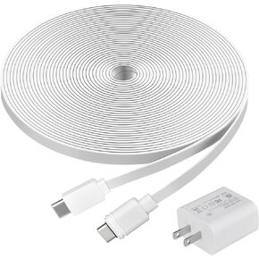 Charging Cable for Ring Spotlight Cam Pro(Battery) and Spotlight Cam Plus(Battery), 20ft. Power Charge Cable with Power Adapter for Camera, White, 2-Pack