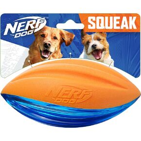 Nerf Dog Rubber Football Dog Toy with Interactive Squeaker, Lightweight, Durable and Water Resistant, 6 Inches, for Medium/Large Breeds, Single Unit, Blue and Orange
