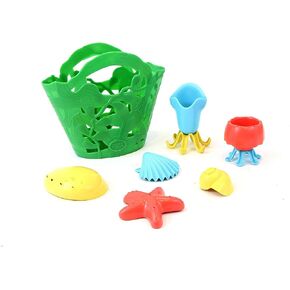 Green Toys Tide Pool Bath Set - 7 Piece Pretend Play, Motor Skills, Kids Bath Toy Floating Pouring Shells with Storage Bag. No BPA, phthalates, PVC. Dishwasher Safe, Recycled Plastic, Made in USA.