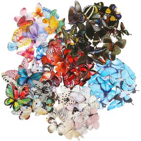 240PCS Butterfly Stickers, PET Waterproof Transparent Colorful Resin Decals Decorative for Nature Scrapbook Planners Laptops DIY Handbook Paper Crafts