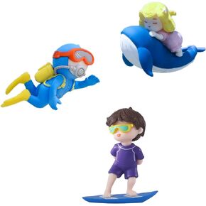 3 Pack Floating Fish Tank Decorations| Cute Little Diver, Surfer boy, Whale-Riding Girl for Aquarium Decorations、Desktop Ornaments、car Decorating| Fish Tank Accessories Decorations