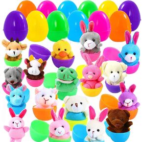 18 Pack Easter Eggs Filled with Mini Plush Animals Stuffed Toy for Kids Easter Basket Stuffers/Fillers, Easter Eggs Hunt, Easter Party Favor，Gift Exchange, Classroom Prize