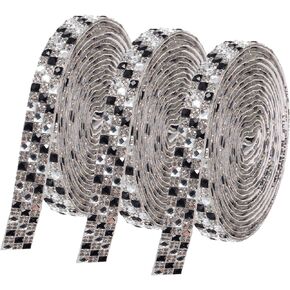MECCANIXITY 3 Yards 12mm Self Adhesive Crystal Rhinestone Diamond Ribbon for Arts & Crafts Project, Wedding Cakes, Birthday Decorations Black White