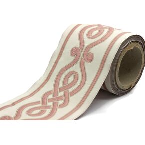 3.8 Yard Spool 3.93 inches Pink Spiral Embroidered Drapery Trim Jacquard Ribbon for Your Drapes Curtains Drapery Banding Trim Tape V3 142