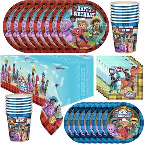 Treasures Gifted Dino Ranch Birthday Party Supplies - Serves 24 Guests - Dinnerware Deluxe Set - Dino Ranch Party Supplies Including Dinosaur Birthday Party Plates & Napkins, Cups & Tablecloths in Kuwait