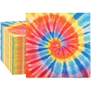 Zhanmai 200 Pcs Tie Dye Napkins Rainbow Hippie Paper Napkins 13 x 13 Inch Disposable Tie Dye Party Decorations 2 Ply Lunch Groovy Party Napkins for Luncheon Table Retro Themed Birthday Party Supplies