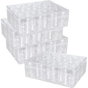 SEHOI 4 Pack 6.3 x 4.8 x 2.15 Inch 12 Grid Clear Plastic Jewelry Box Organizer, 5D Diamond Embroidery Painting Accessories Storage Box, Plastic Bead Storage Containers for Bead Gem Nail Glitter Slime