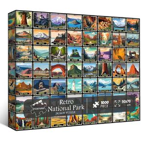 PICKFORU Vintage National Parks Puzzles for Adults 1000 Pieces and up, Retro National Park Poster Puzzle Collects Yellowstone Yosemite Zion Glacier, National Geographic Jigsaw Puzzles as Home Decor