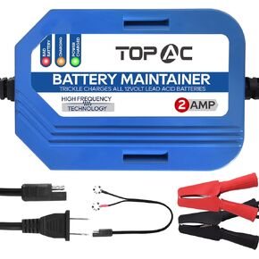 2 Amp Car Battery Charger, 12V Smart Fully Automatic Battery Charger Maintainer Trickle Charger and Float Charger for Car Truck Motorcycle Lawn Mower Boat, Lead Acid Batteries