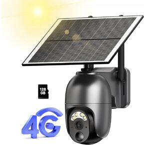 4G LTE Cellular Security Camera Wireless Outdoor, No WiFi Solar Security Camera, 2K Color Night Vision, 360° Live View, PIR Motion&Siren Alerts, 2 Way Talk(128G SD&SIM Card Included)