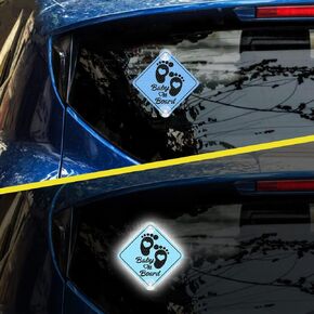 2pcs Footprint Baby on Board Sign Reflective Stickers, High Reflective Baby Safety Warning Vinyl Stickers for Cars Window Body Bumper Stickers,6.1x7.87 inch