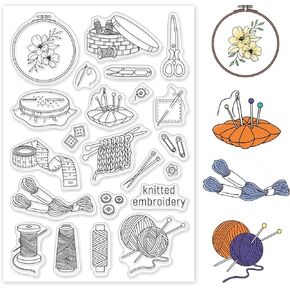 PH PandaHall Weaving Yarn Clear Stamps, Knitting Embroidery Rubber Stamps Transparent Silicone Stamp for Cards Making DIY Scrapbooking Photo Journal Album Decoration, 4.3x6.3inch