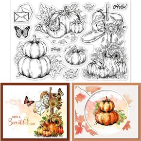 GLOBLELAND Autumn Stacked Pumpkins Clear Stamps for DIY Scrapbooking Sunflowers Mailbox Silicone Clear Stamp Seals Transparent Stamps for Cards Making Photo Album Journal Home Decoration