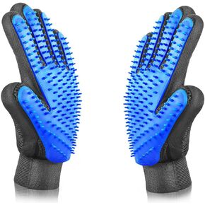 Pet Grooming Glove - Gentle Deshedding Brush Glove - Efficient Pet Hair Remover Mitt - Massage Tool with Enhanced Five Finger Design - Perfect for Dogs & Cats with Long & Short Fur