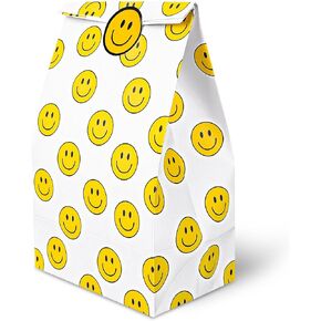 Whaline 24Pcs Smile Face Party Favor Bags with Stickers Cute Smile Face Goodie Candy Treat Bags Beige Paper Gift Bags for Baby Shower Birthday Wedding Party Favor Supplies, 4.7 x 3.1 x 8.3 Inch