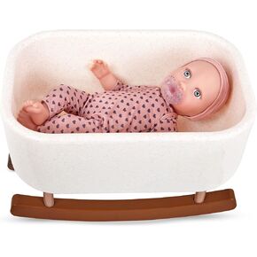 بابي من باتات - دمية طفلة مقاس 14 بوصة وسرير - لون بشرة متوسط ​​فاتح وعيون رمادية - بيجامة منقط على شكل قلب قابلة للإزالة مع لهاية - مهد هزاز للعب التظاهري - ألعاب للأطفال من سن 3 سنوات فما فوق in Kuwait