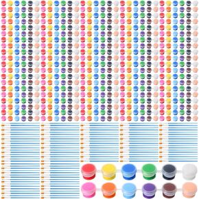 Qilery 1400 Pcs Mini Acrylic Paint Set 100 Set 12 Colors 2ML Acrylic Paint Strips 100 Pcs Flat Painting Brushes 100 Pcs Pointed Painting Brushes for Kids Adults Home Classroom Birthday Party Favors