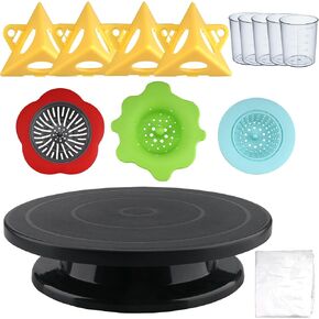 11"Rotate Turntable Sculpting Wheel with Pour Painting Supplies Acrylic Pouring Strainers for DIY Art Pouring Acrylic Paint Kit