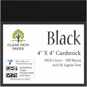 Black Cardstock - 4 x 4 inch - 65Lb Cover - 100 Sheets - Clear Path Paper