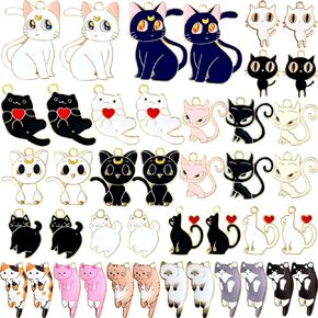 Anjulery 42 Pcs Enamel Cat Charms for Jewelry Making - Assorted Animal Charms for Keychain, Earrings, cat collar, Necklaces, Bracelets, Planner Clips, Crafts (42Pcs Cat B)