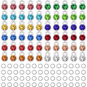 72 Pcs Crystal Birthstone Pendants with 100Pcs Open Jump Rings Handmade DIY Beads Pendant Round Crystal Birthstones Dangle Pendant for Jewelry Necklace Bracelet Earring Making Supplies(12 Colors)